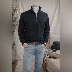 Burberry Black Pima Cotton Quarter Zip Sweater Men’s XL Classic Logo Pullover